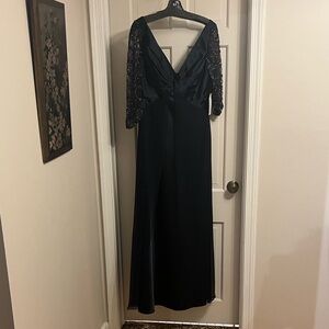 Terani Couture Navy Gown with Beaded Sleeves